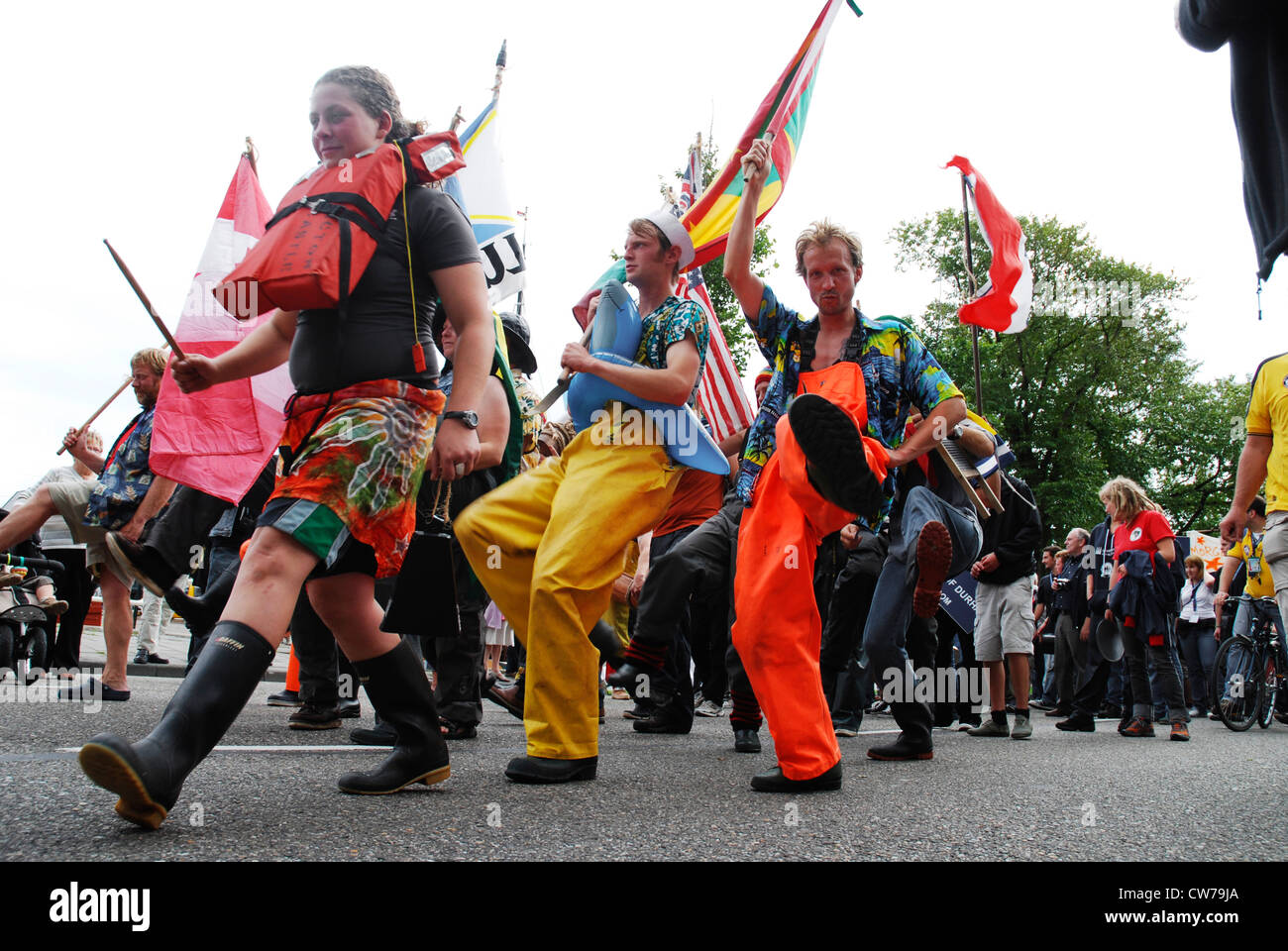 frolicsome crew of tall ship during parade, Netherlands, Den Helder Stock Photo