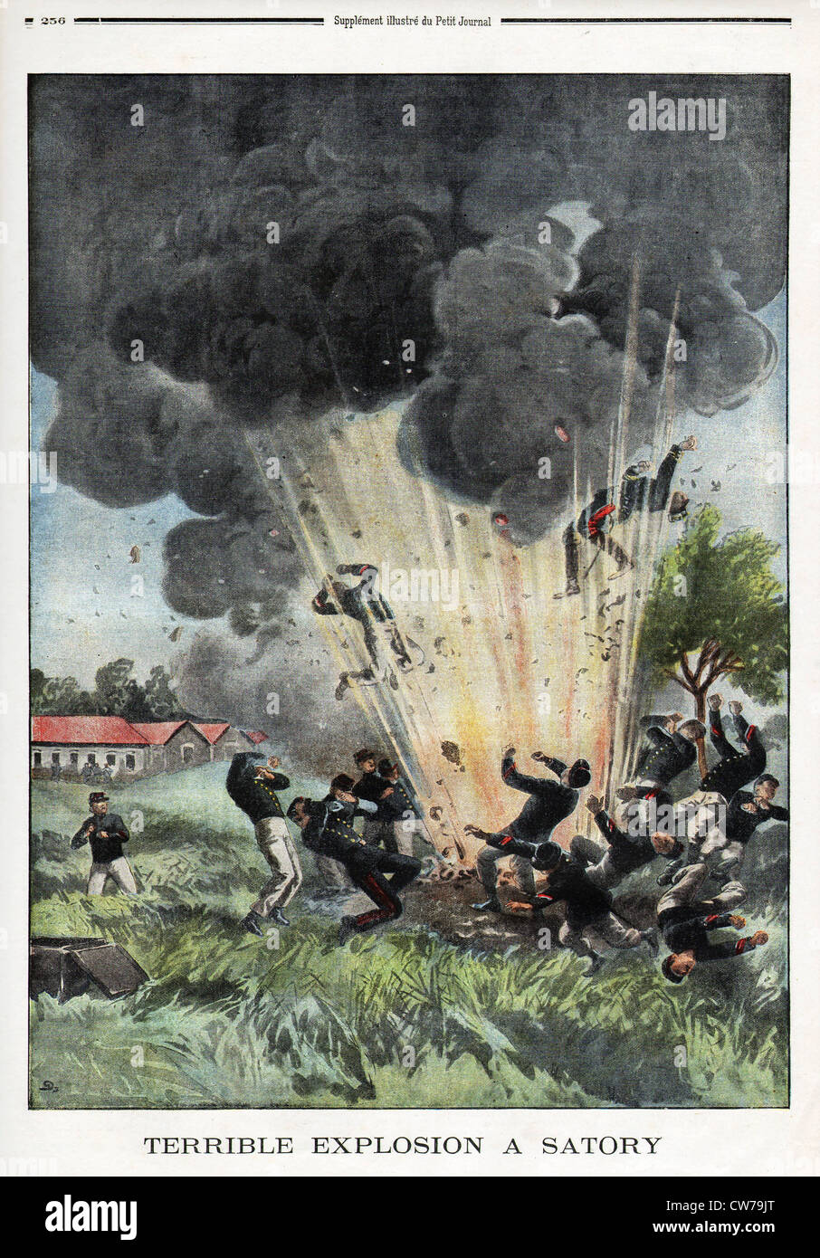 Terrible explosion in the French military camp of Satory Stock Photo