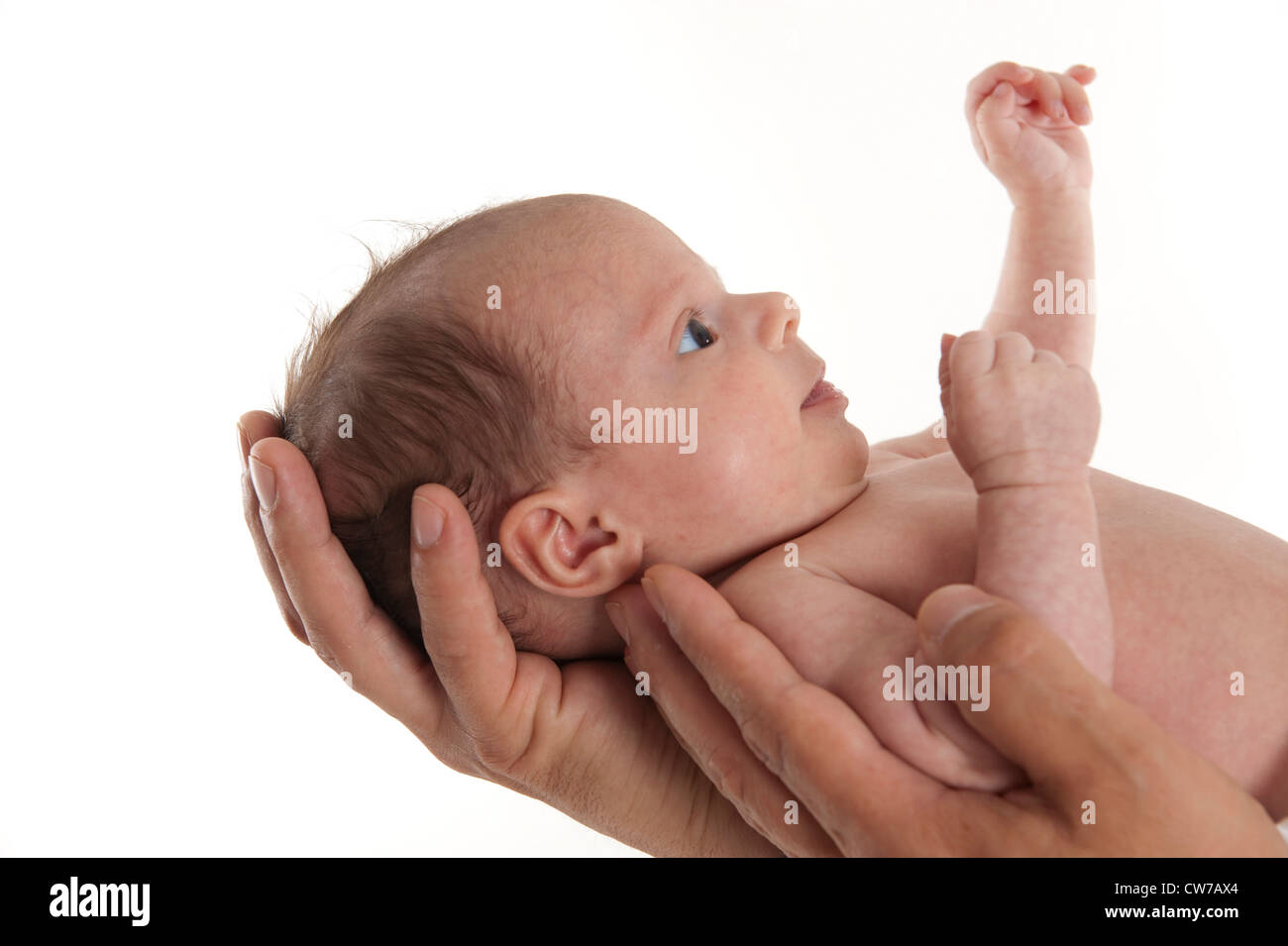 baby in the arms of the father Stock Photo