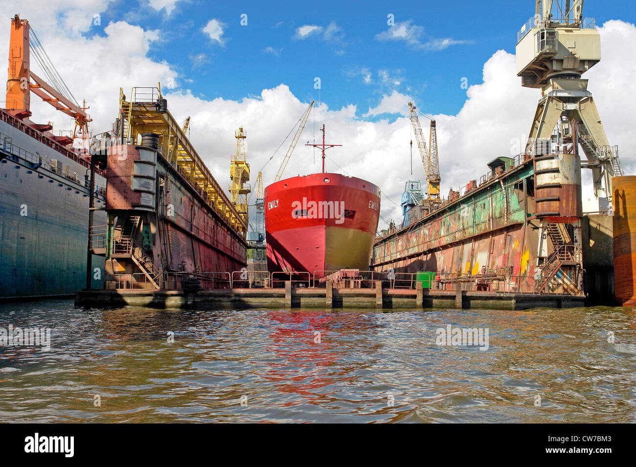 ship in a dry docks in Port of Hamburg, Germany, Hamburg Stock Photo