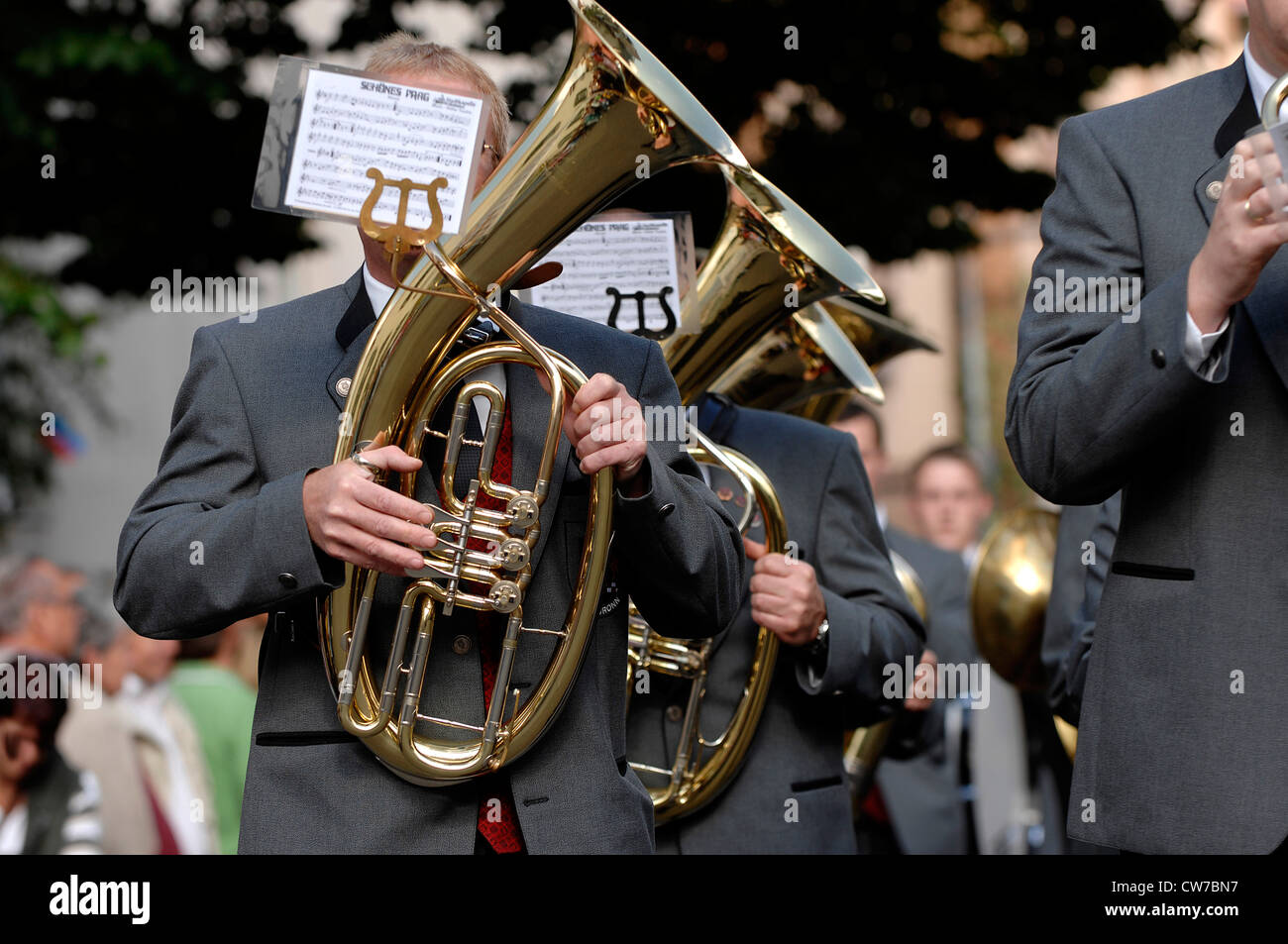 bugle player in a parade, Germany, Vaihingen/Enz Stock Photo