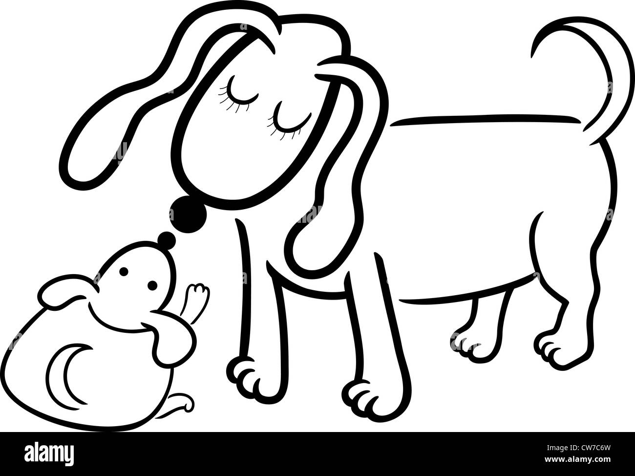 Cartoon Illustration of Cute Little Puppy and his Dog Mom for Coloring ...