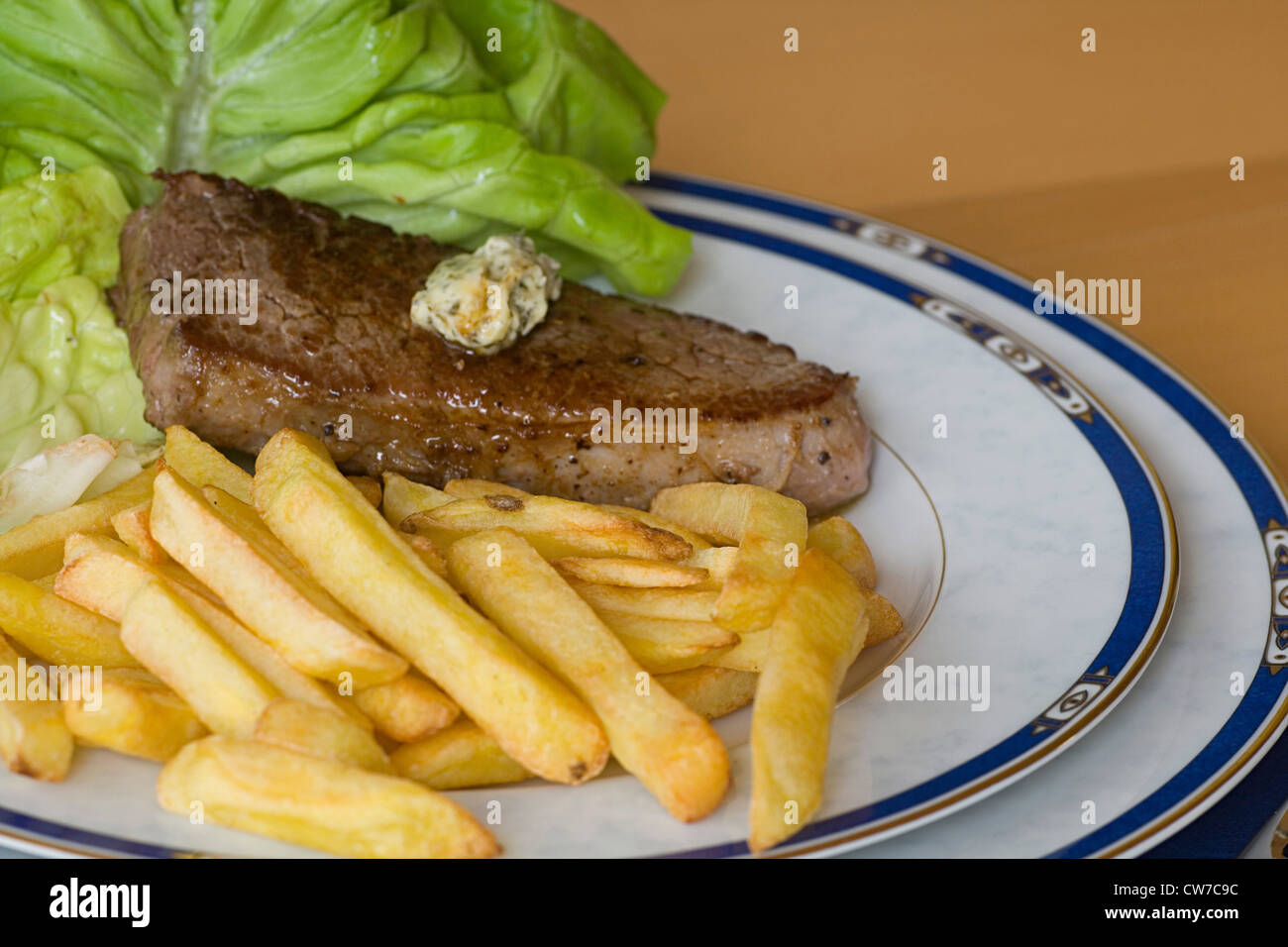 Steak with chips Stock Photo