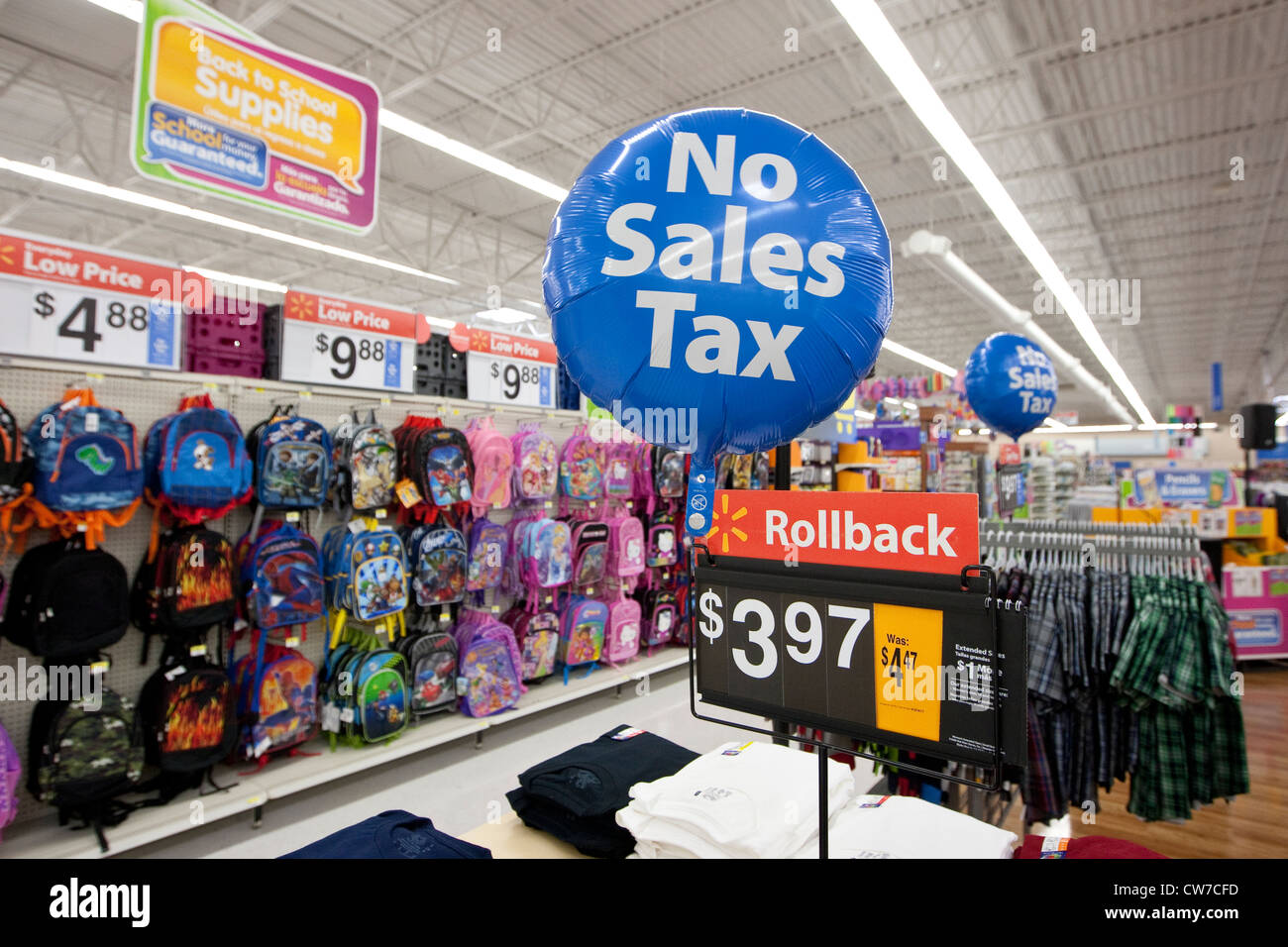 Balloon advertising the sales tax holiday for consumers at a San Marcos, Texas Wal-Mart Supercenter Stock Photo