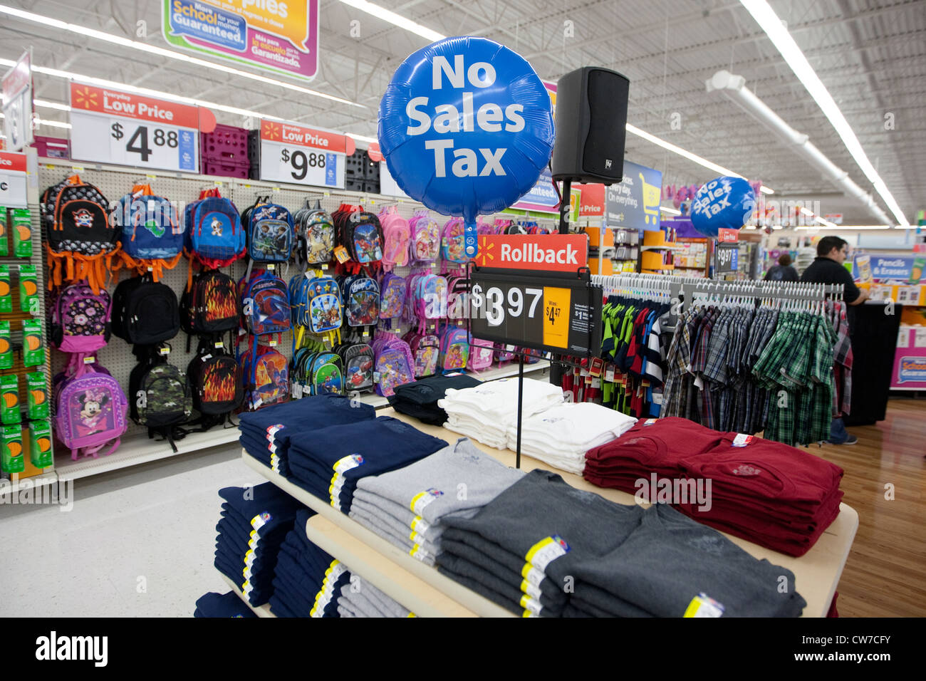 Balloon advertising the sales tax holiday for consumers at a San Marcos, Texas Wal-Mart Supercenter Stock Photo