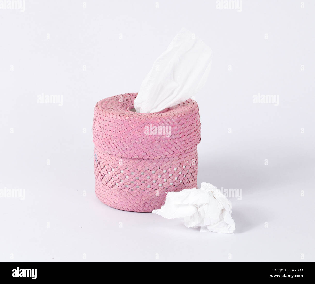 pink Box of Tissues on White Background Stock Photo