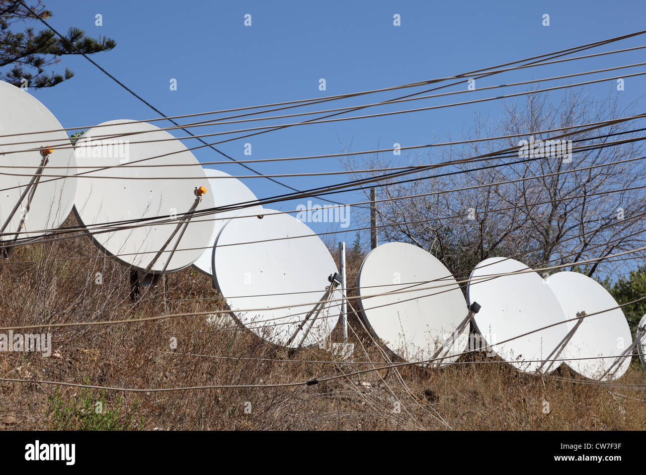 Satellite dishes and cables Stock Photo Alamy