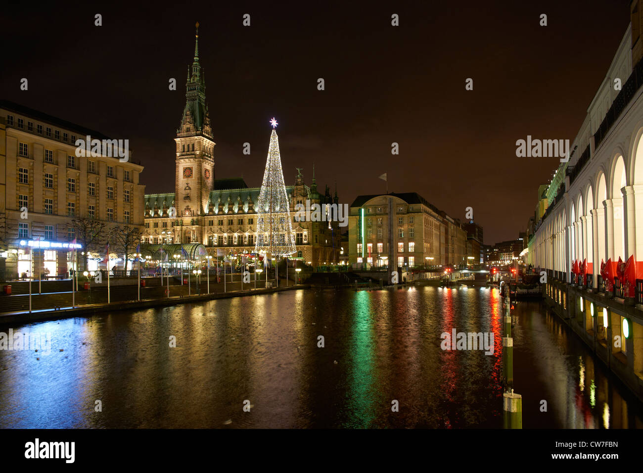 Christmas market in front of the town hall of Hamburg Stock Photo