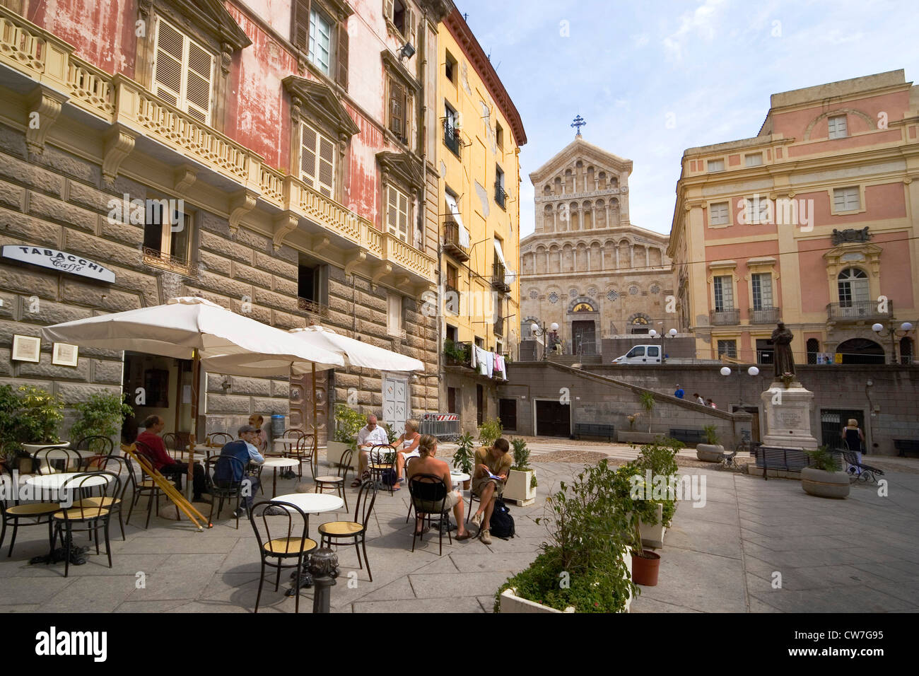 streetcafe, Duomo Santa Maria di Castello, Italy, Sardegna, Cagliari Stock Photo