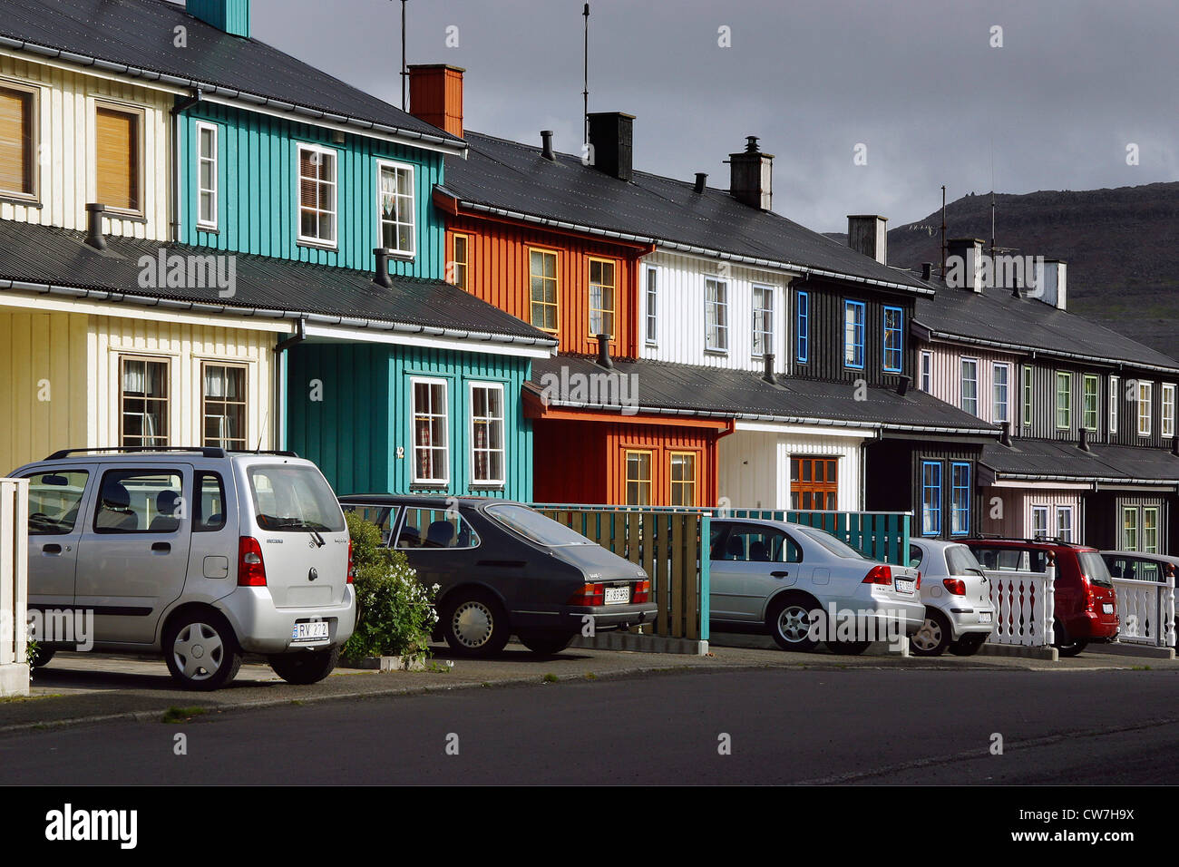 colourful terraced housing estate, Denmark, Faroe Islands, Streymoy