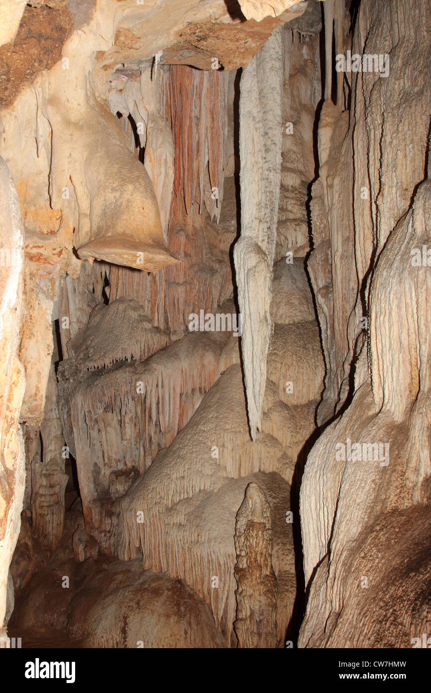 dripstone cascade and stalactite at stalactite cave at Cheow Lan Lake, Thailand, Phuket, Khao Sok NP Stock Photo