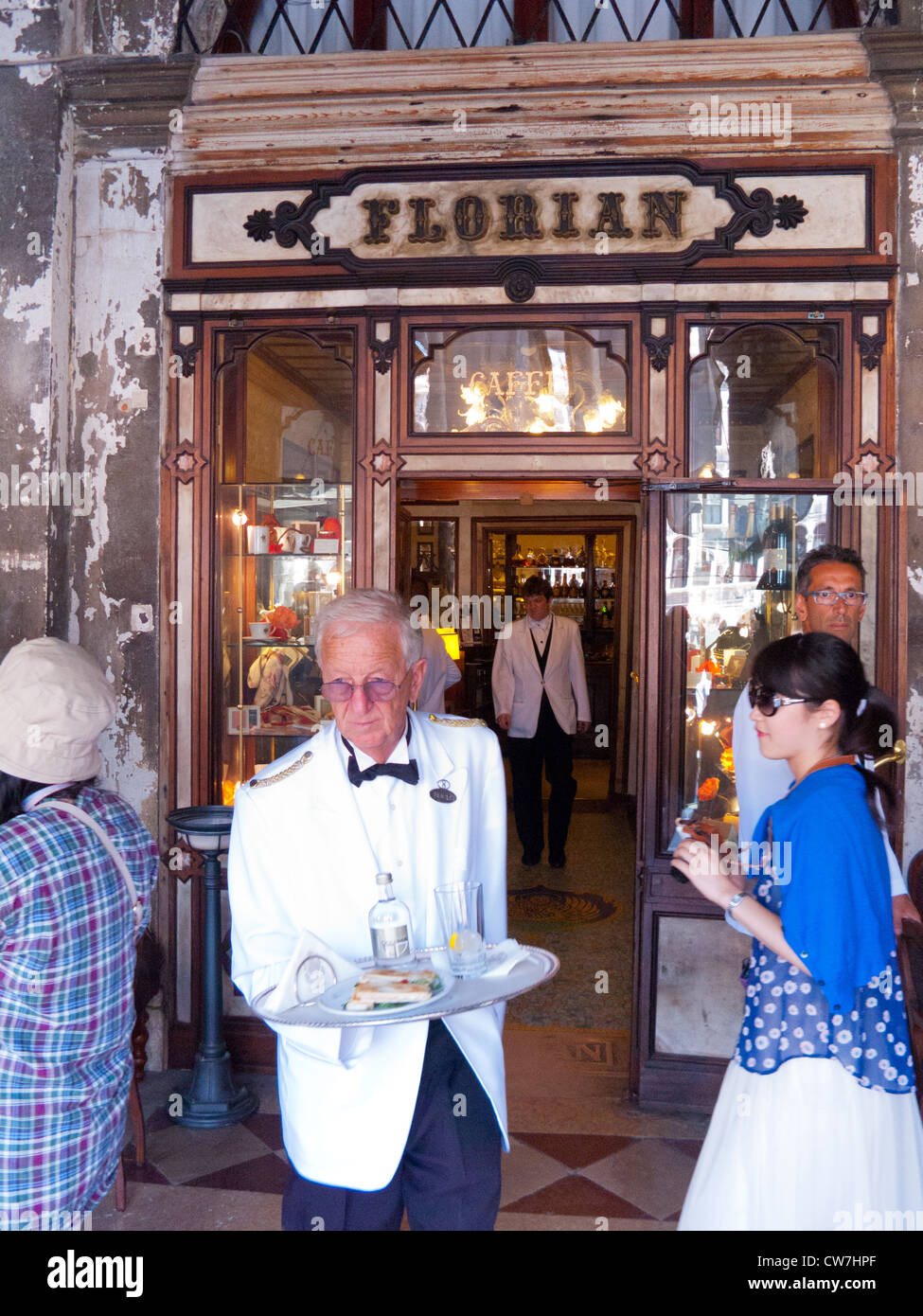 A waiter at café Florian on St Marks square Venice, Italy Stock Photo