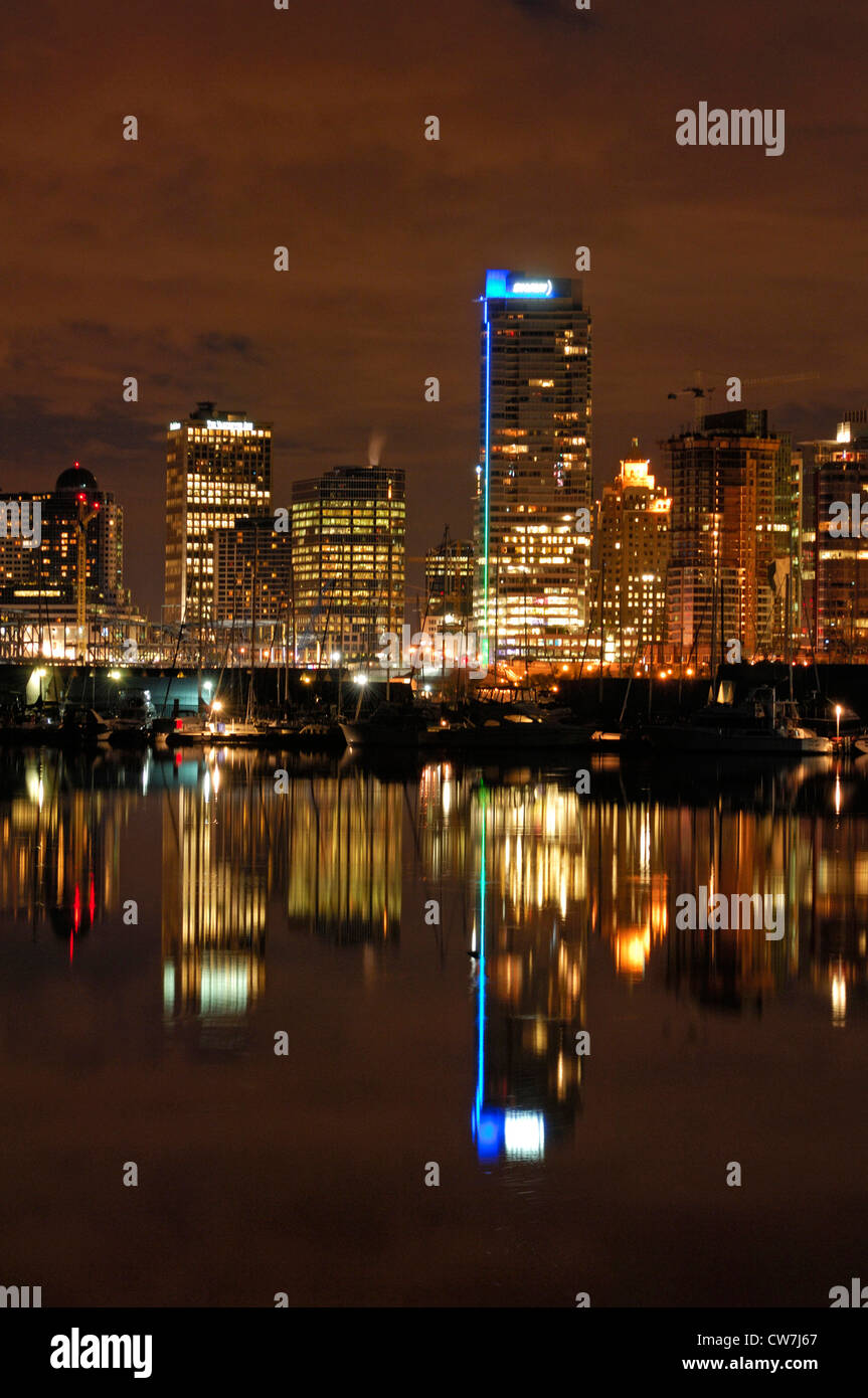 Vancouver skyline at night, view from Stanley Park, Canada, Vancouver ...