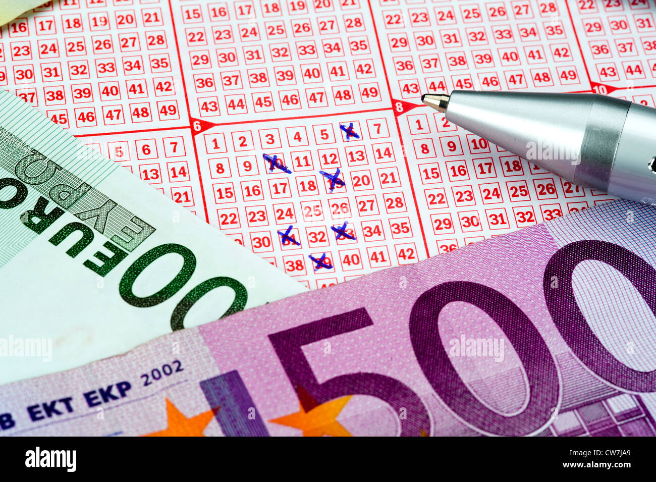 lottery ticket and banknotes, Germany Stock Photo