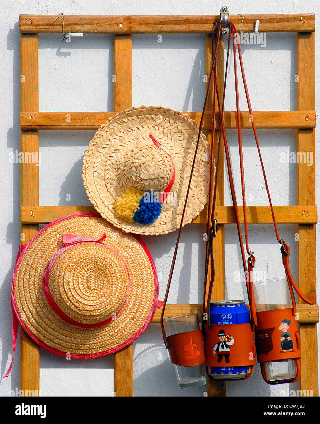 Traditional Still Life with Straw Hats in Gran Canaria, Spain Stock Photo