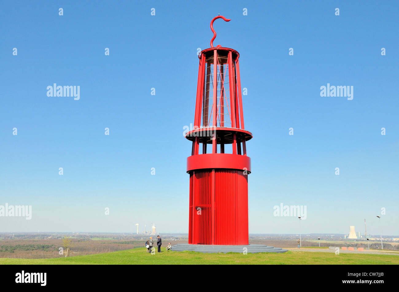 object of art by Otto Piene called 'Geleucht', a 28 m high walkable sculpture in the shape of a mine lamp on the stockpile Rheinpreussen, Germany, North Rhine-Westphalia, Moers Stock Photo