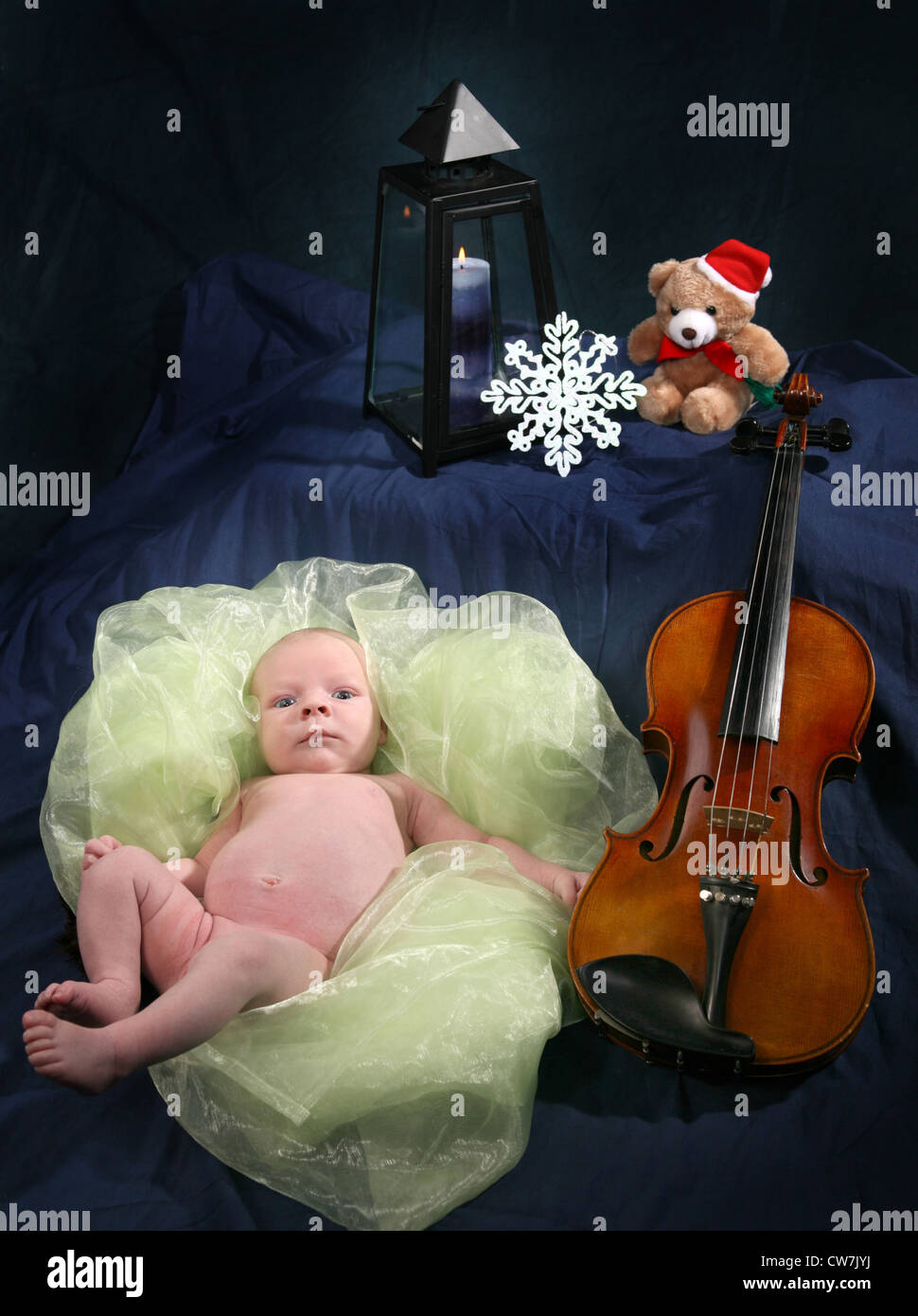 Christmas still life with baby Stock Photo