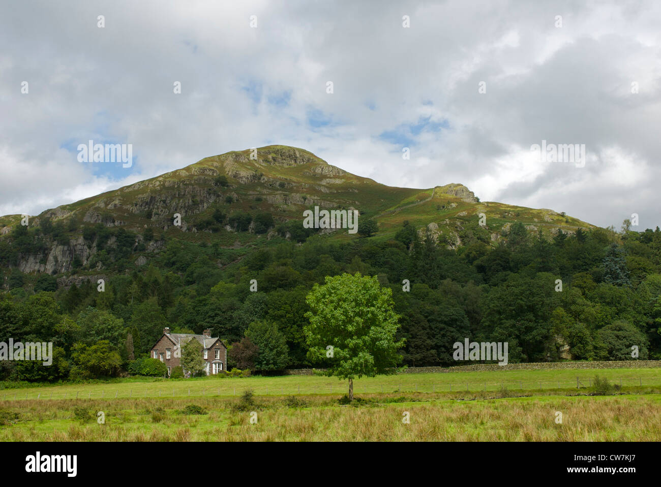 House and Helm Crag, Easedale, near Grasmere, Lake District National Park, Cumbria, England UK Stock Photo