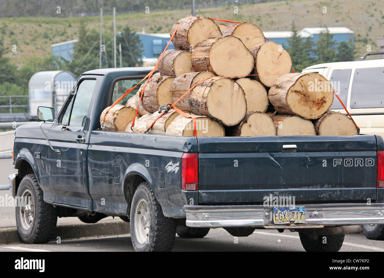 A truck loaded down with logs Stock Photo Alamy