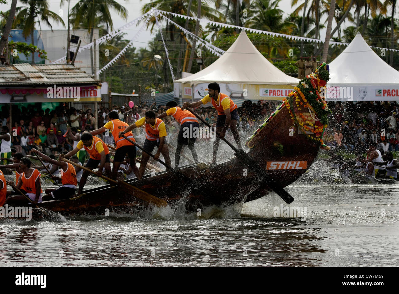 rowers from nehru trophy boat race in alappuzha    back waters formerly known as alleppey,kerala,india Stock Photo