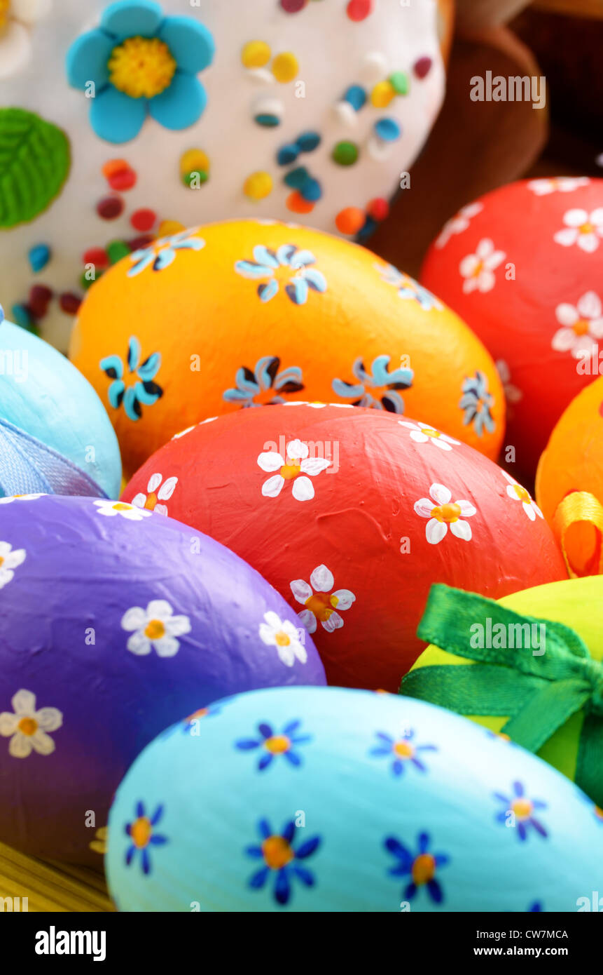 Painted easter eggs with bows background Stock Photo - Alamy