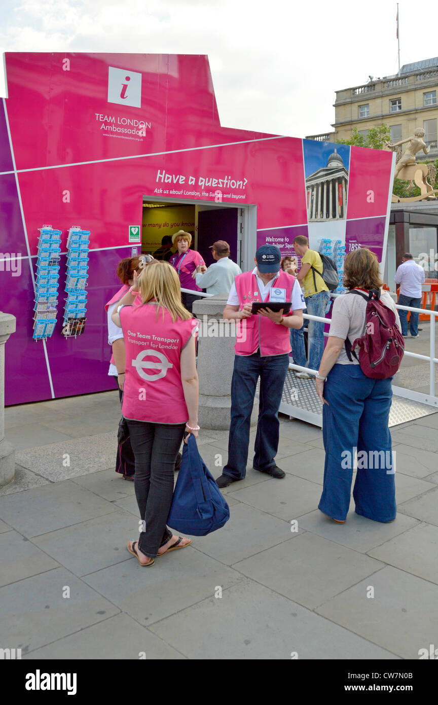 Team London Ambassadors information booth with Transport for London advisors offering help durong 2012 Olympics Stock Photo