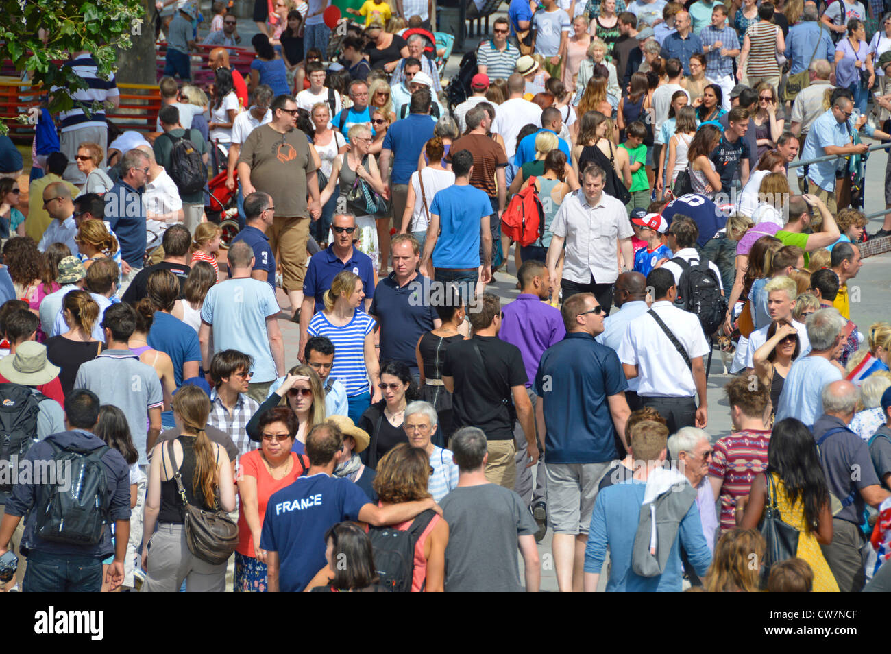 Crowds of people walking along the Southbank embankment Stock Photo