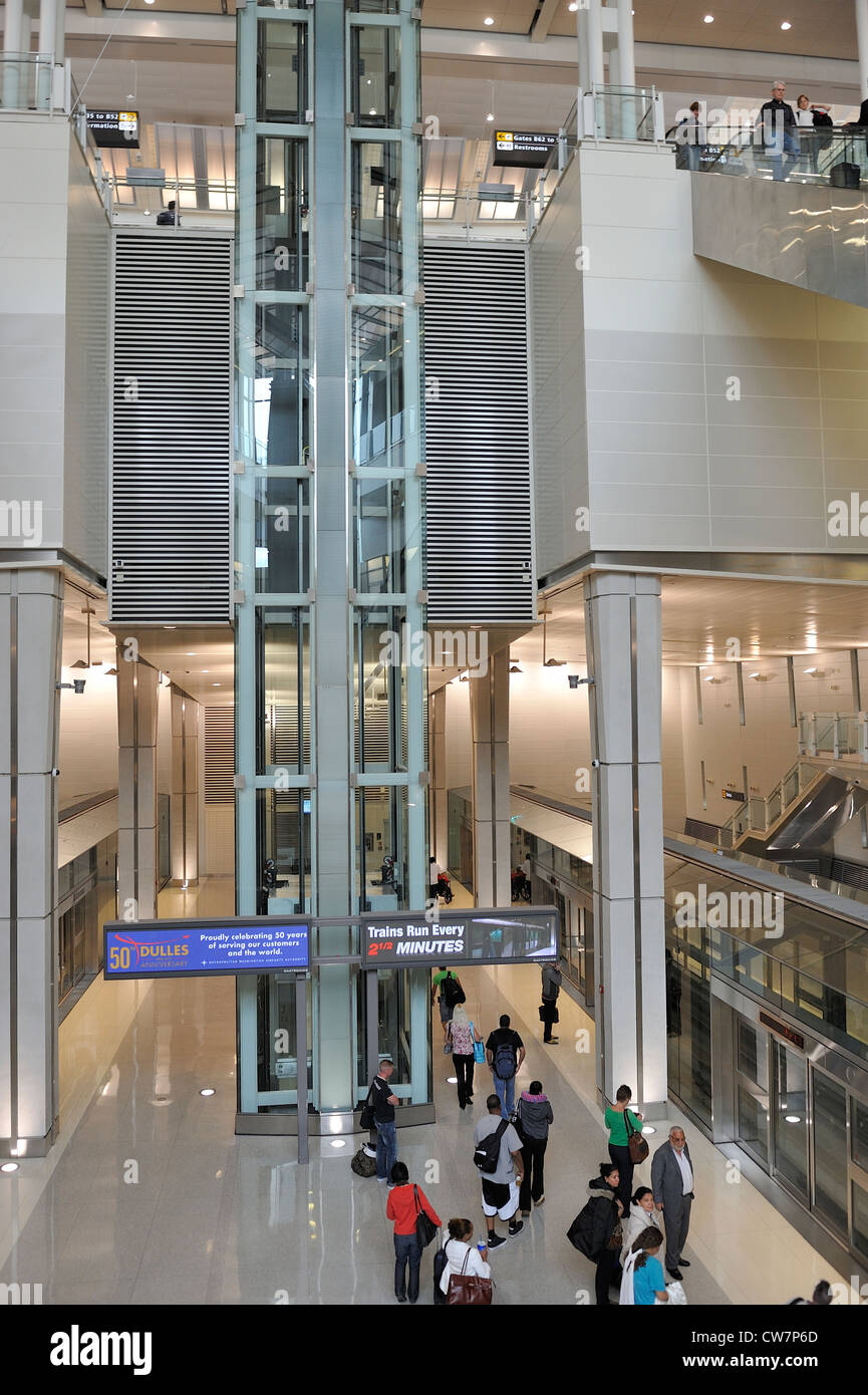 Terminal B elevator to departures from train Washington Dulles International Airport located in Loudon County Virginia USA Stock Photo