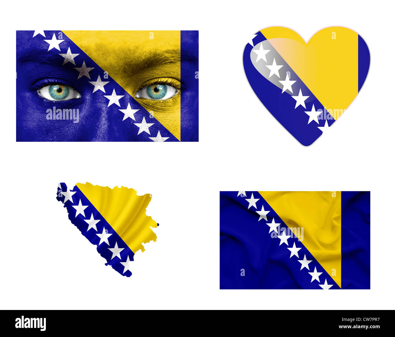 Set of various Bosnia and Herzegovina flags Stock Photo