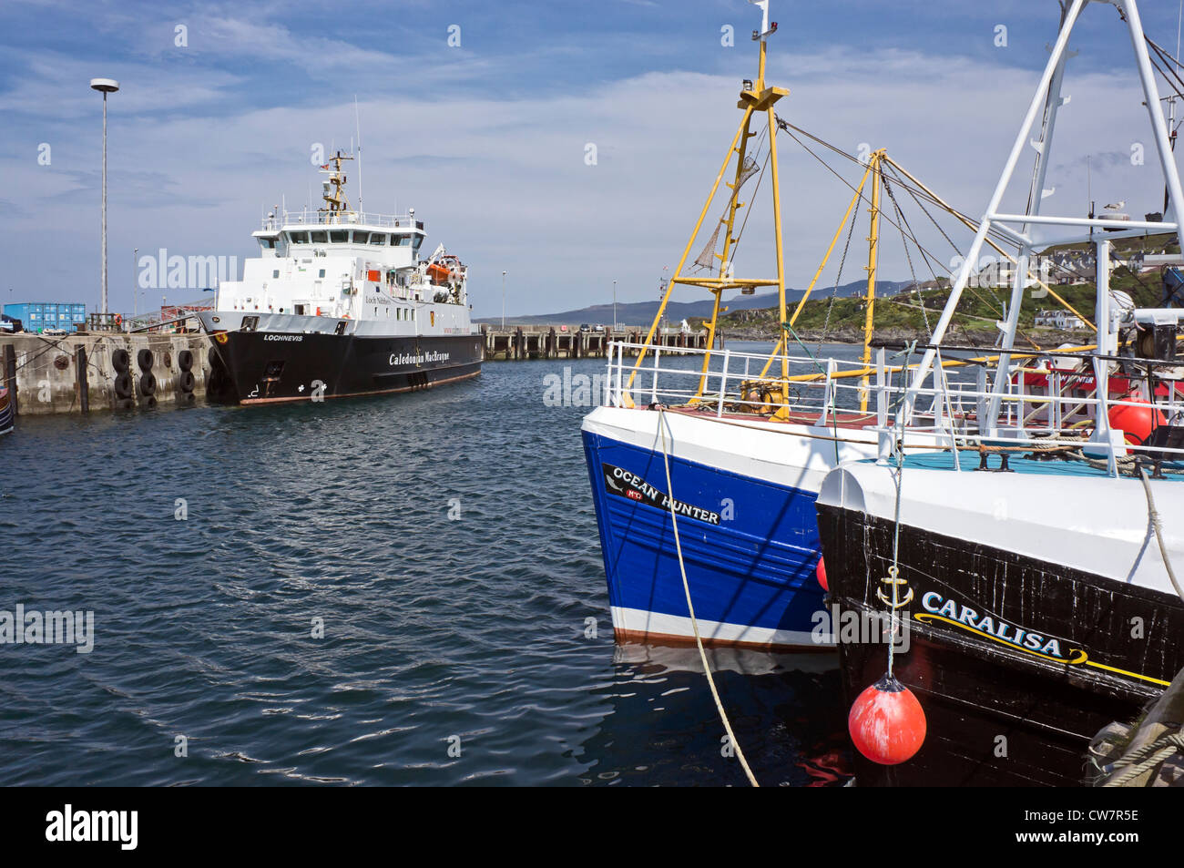 Caledonian MacBrayne car and passenger ferry Loch Nevis moored in Mallaig harbour in Scotland Stock Photo