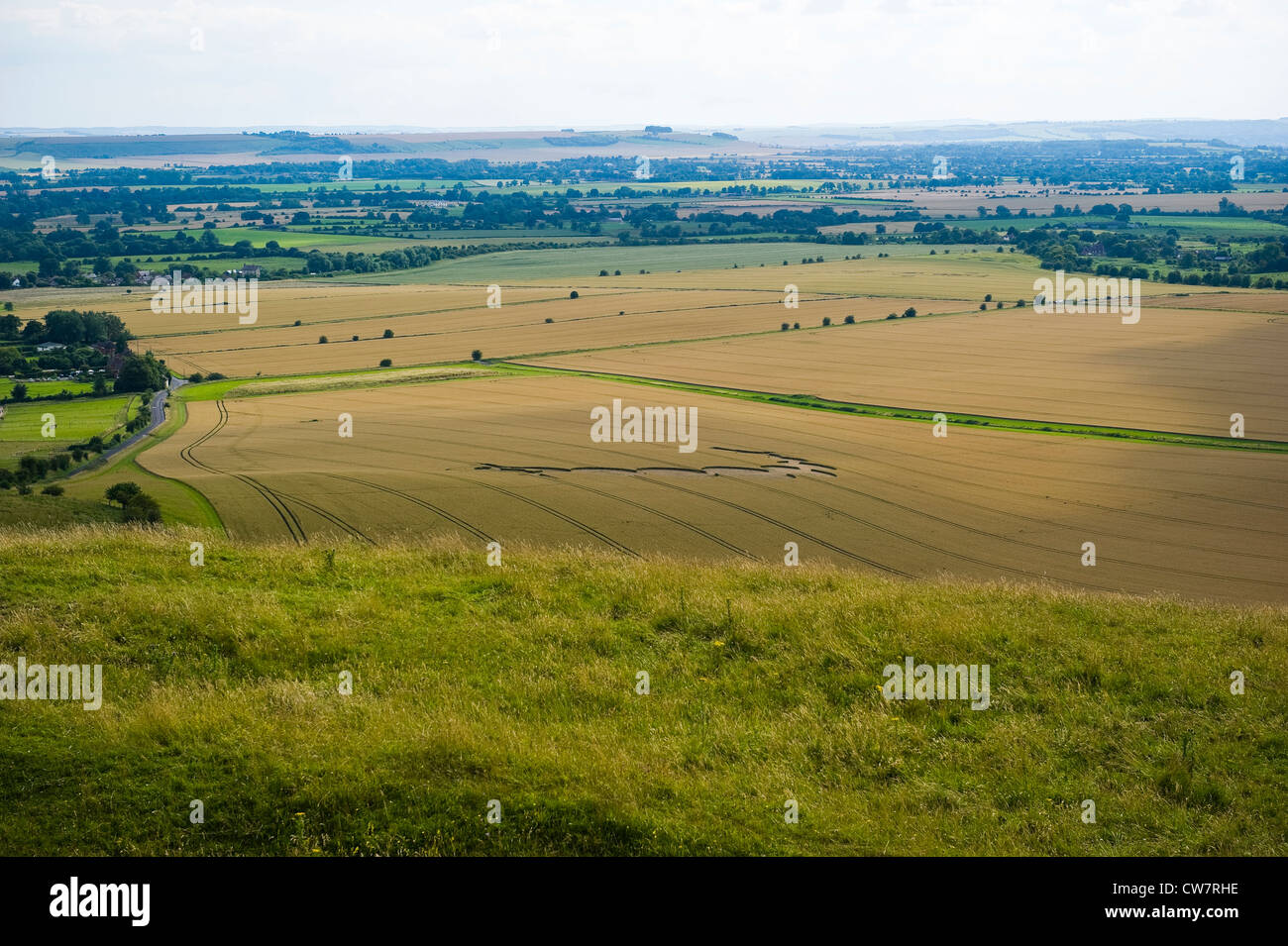 View from Adam's Grave Neolithic long barrow Pewsey Downs, Wiltshire, UK Stock Photo