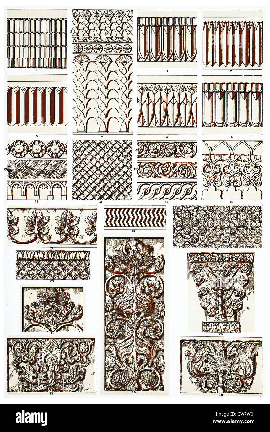 ASSYRIAN AND PERSIAN ORNAMENTS Stock Photo