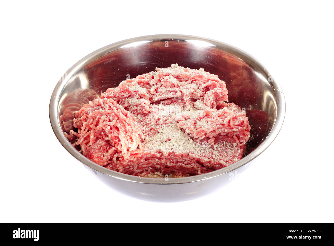 mince meat in bowl, photo on the white background Stock Photo