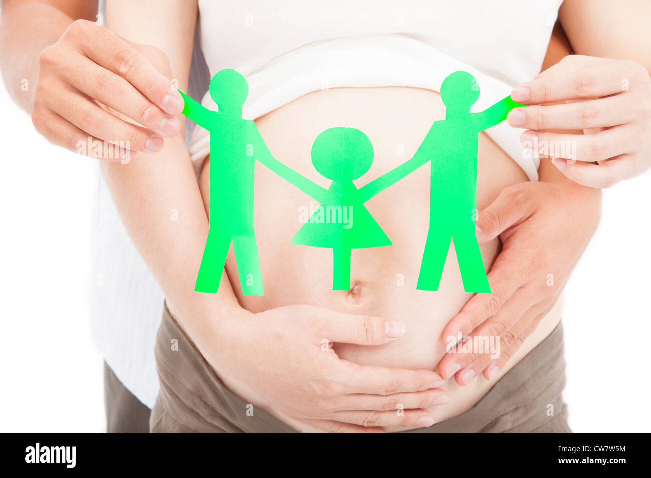 hand of pregnant woman and man for family concept Stock Photo