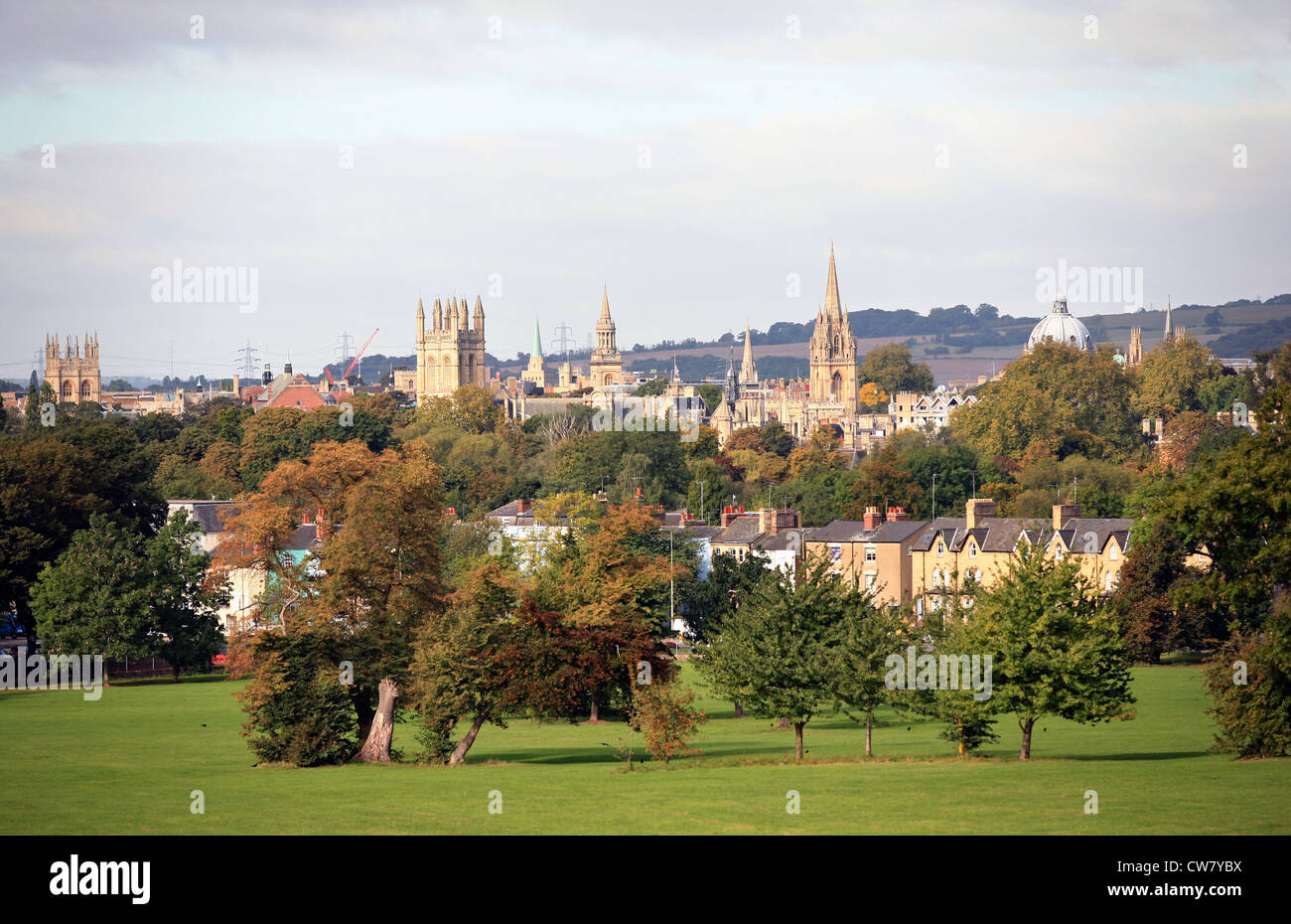 View across a park to the famous university spires of Oxford, England, in autumn Stock Photo
