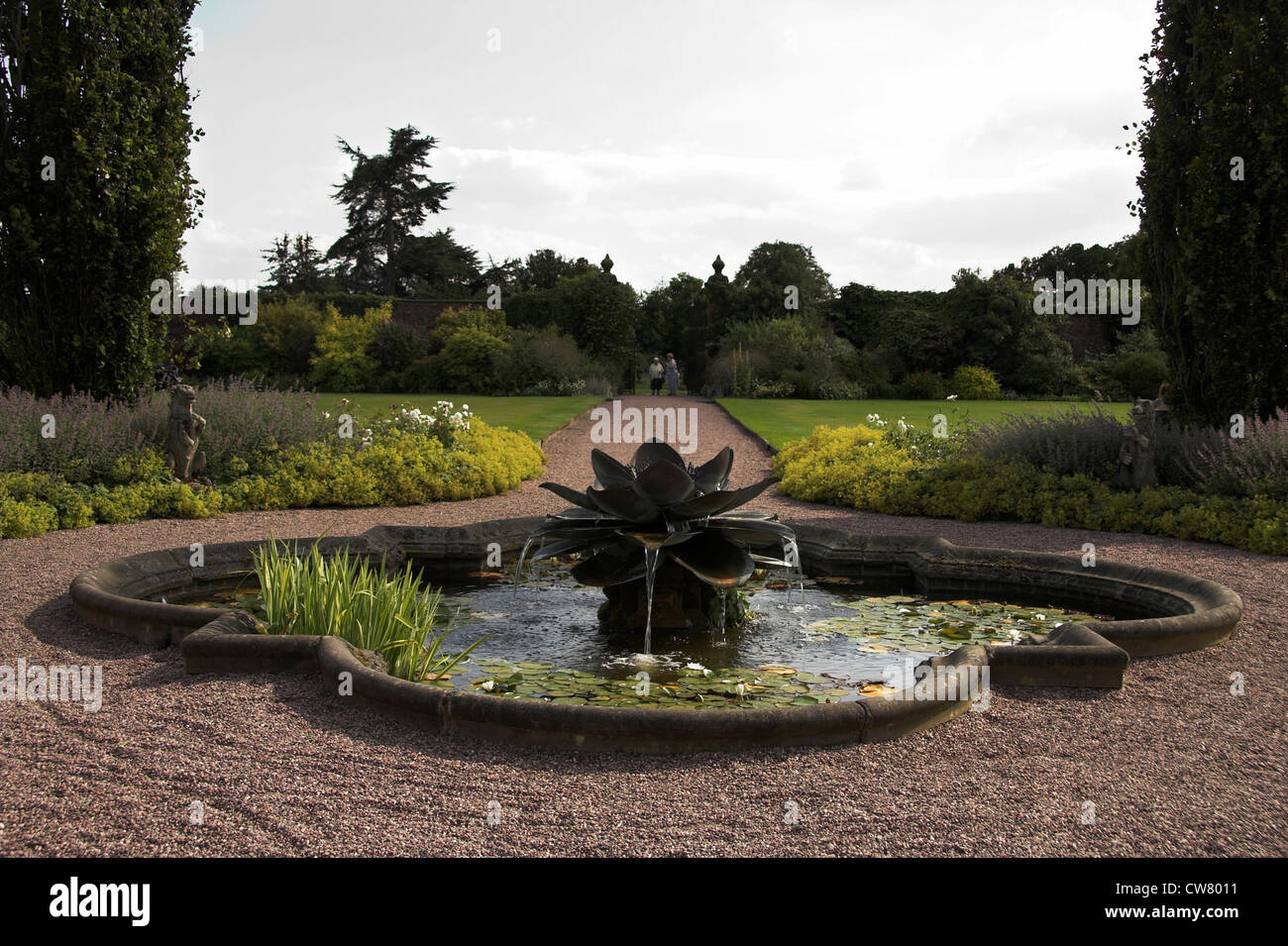 Lily pond and fountain in The Walled Garden, Arley Hall and Gardens