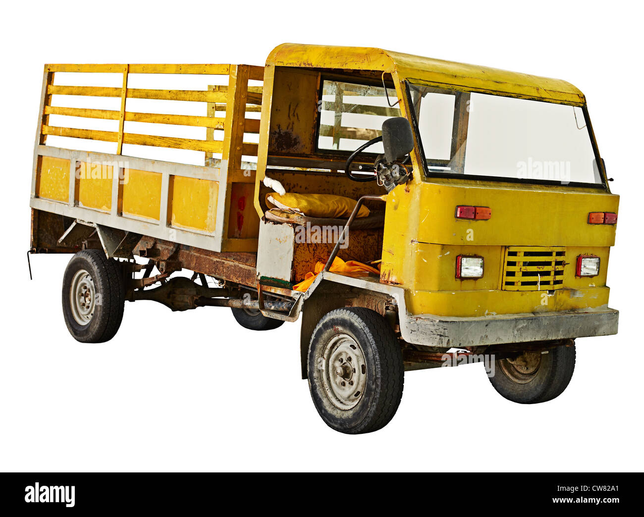 Old yellow truck isolated on white background Stock Photo Alamy