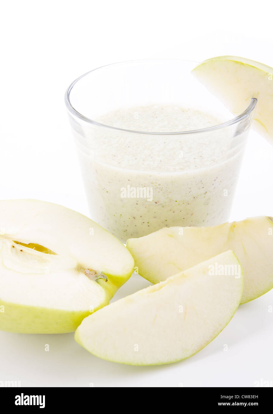 fresh green apple yoghurt shake isolated on white background Stock Photo