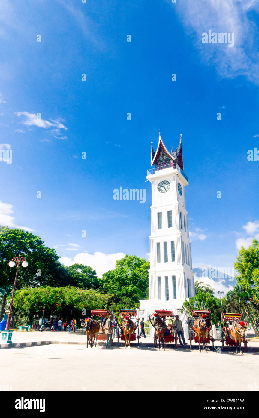 Clock tower landmark in bukittinggi, or bukit tinggi, which is is one of the largest cities in West Sumatra, Indonesia Stock Photo