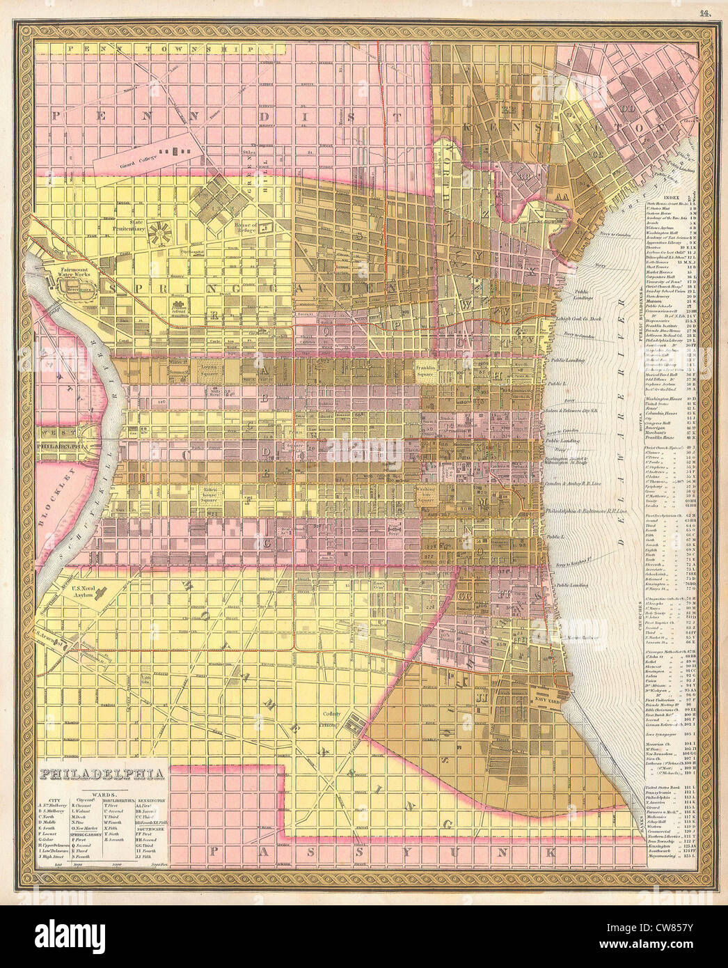 1846 Street Map or Plan of Philadelphia, Pennsylvania Stock Photo