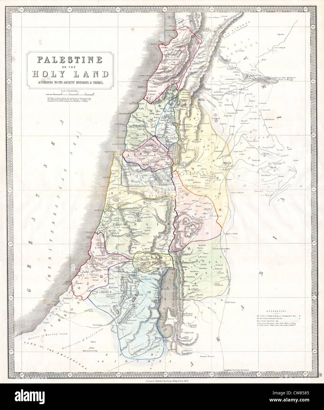 1852 Philip Map of Palestine - Israel - Holy Land - Stock Photo