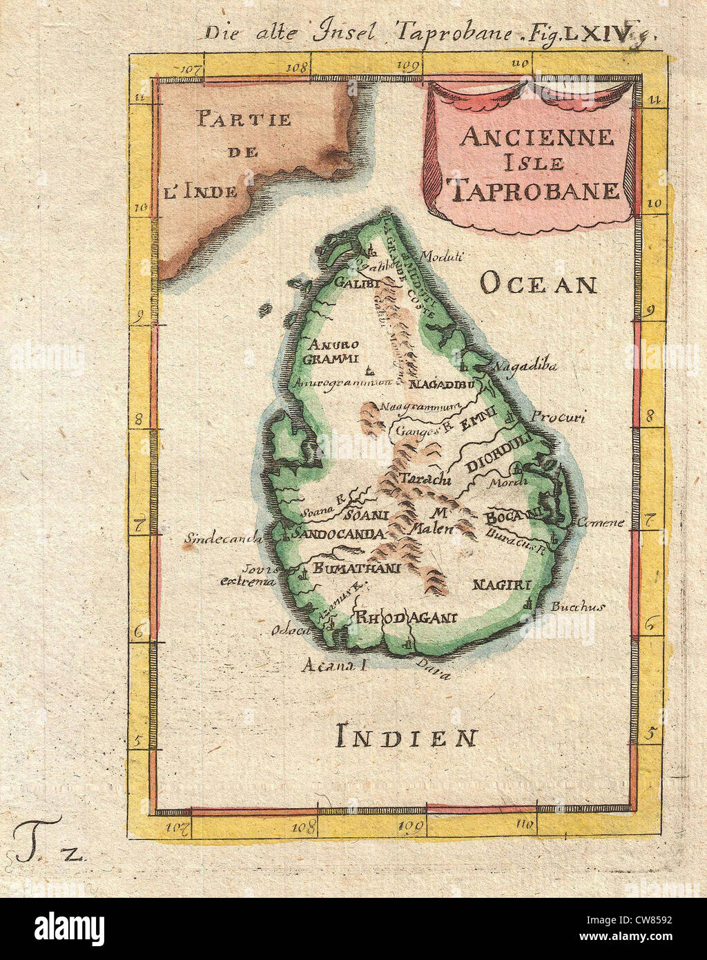 686 Mallet Map of Ceylon or Sri Lanka (Taprobane) Stock Photo