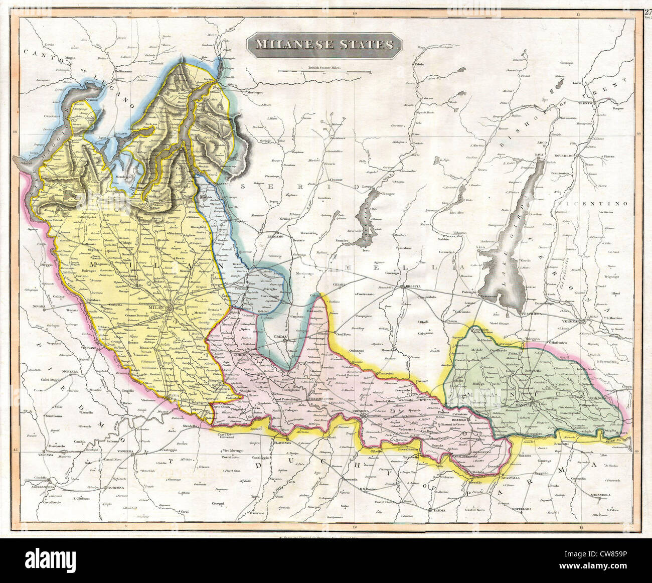 1815 Thomson Map of the Milanese States ( Milan, Mantua, Alto Po ), Italy Stock Photo