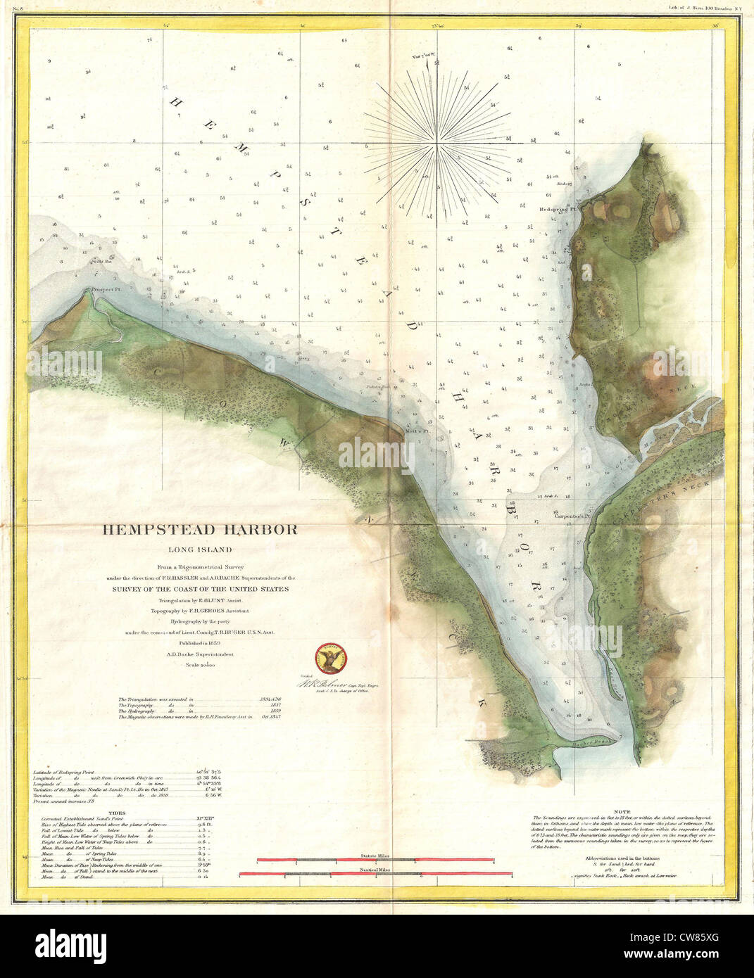 1859 u s coast survey chart or map of hempstead harbor hires stock