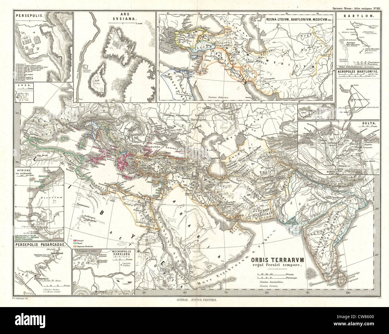 1865 Spruner Map of the World under the Persian Empire Stock Photo