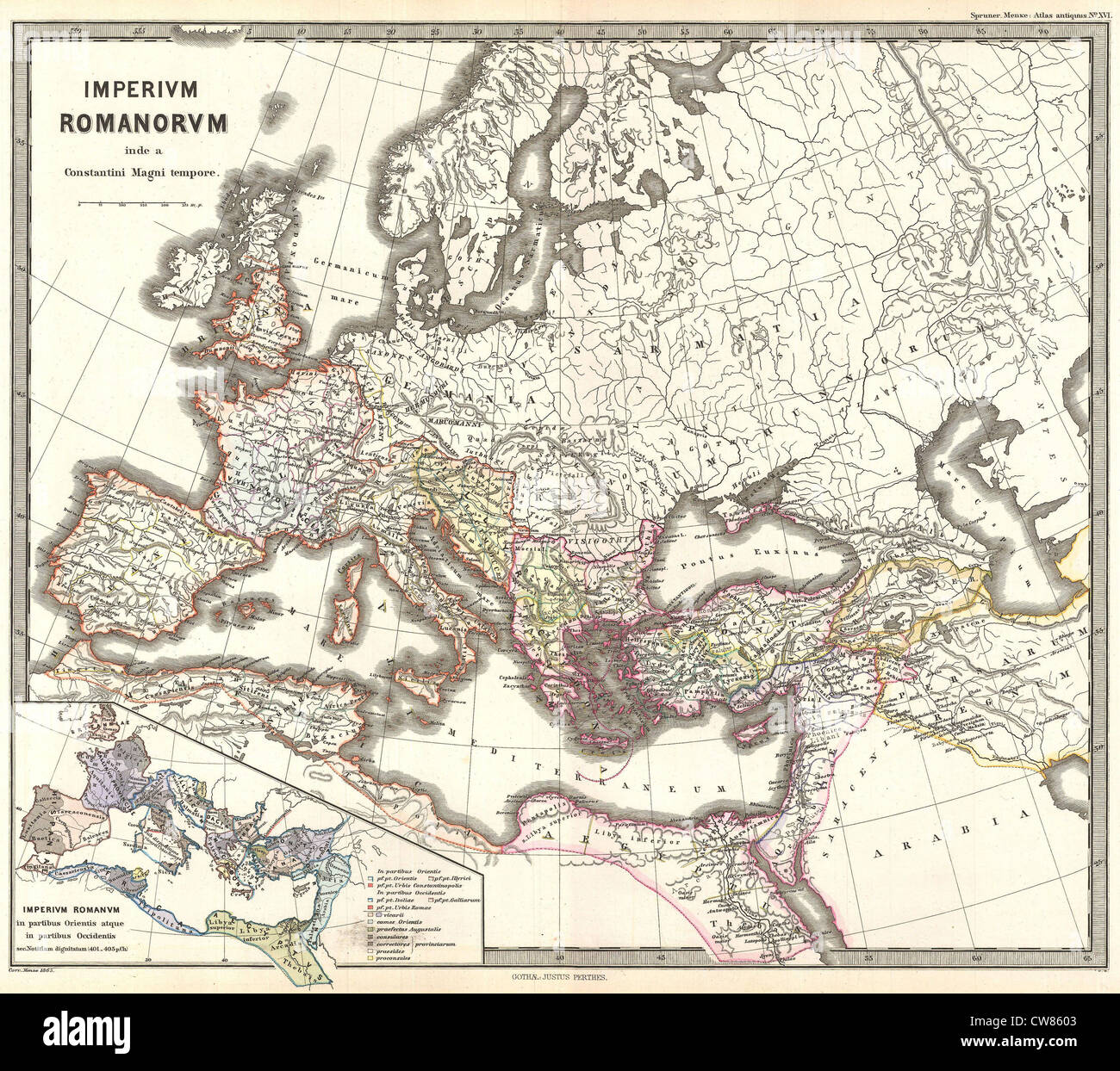 1865 Spruner Map of the Roman Empire under Constantine Stock Photo