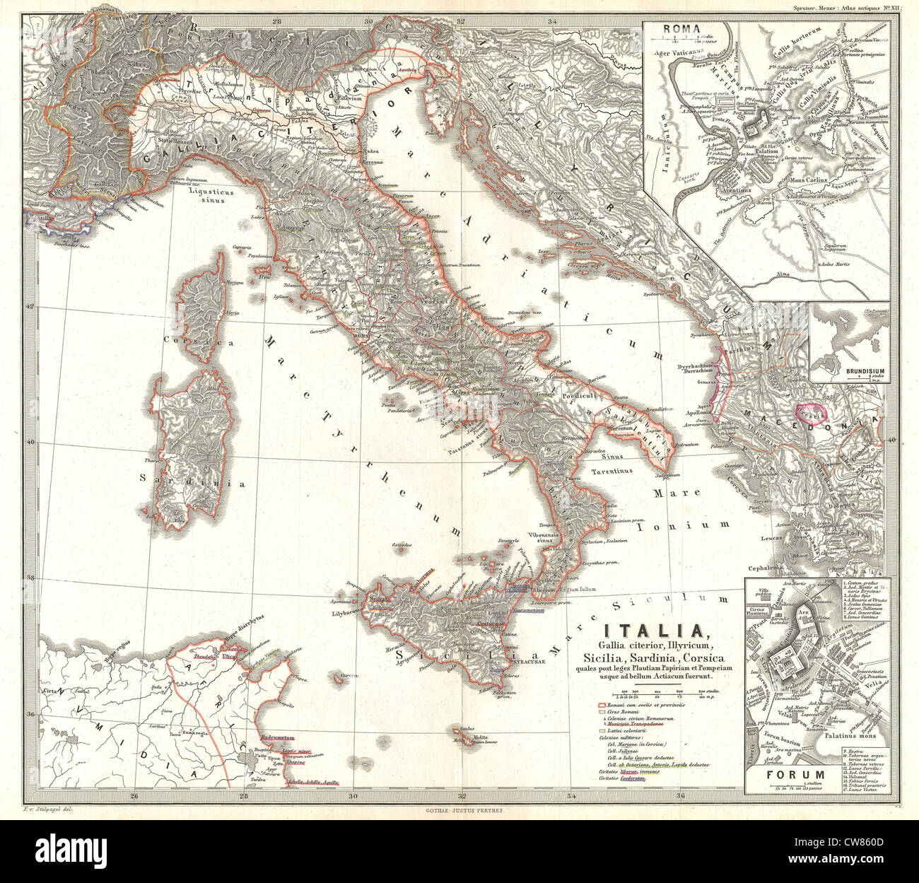 1865 Spruner Map of Italy after the Battle of Actium Stock Photo