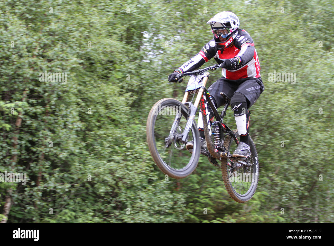 Tracy Moseley during practice for 2012 downhill world cup at Fort William Stock Photo