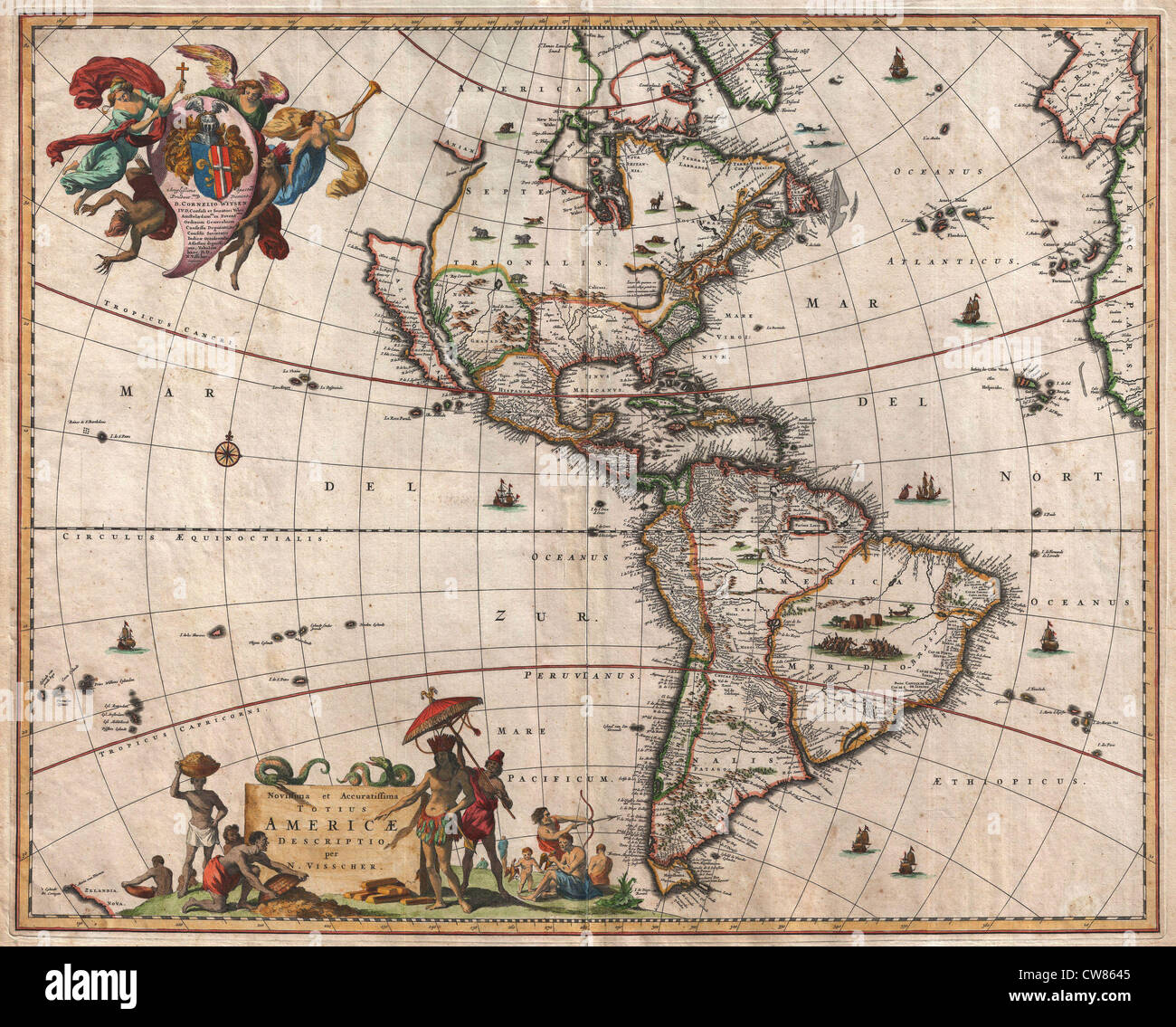 1658 Visscher Map of North America and South America Stock Photo