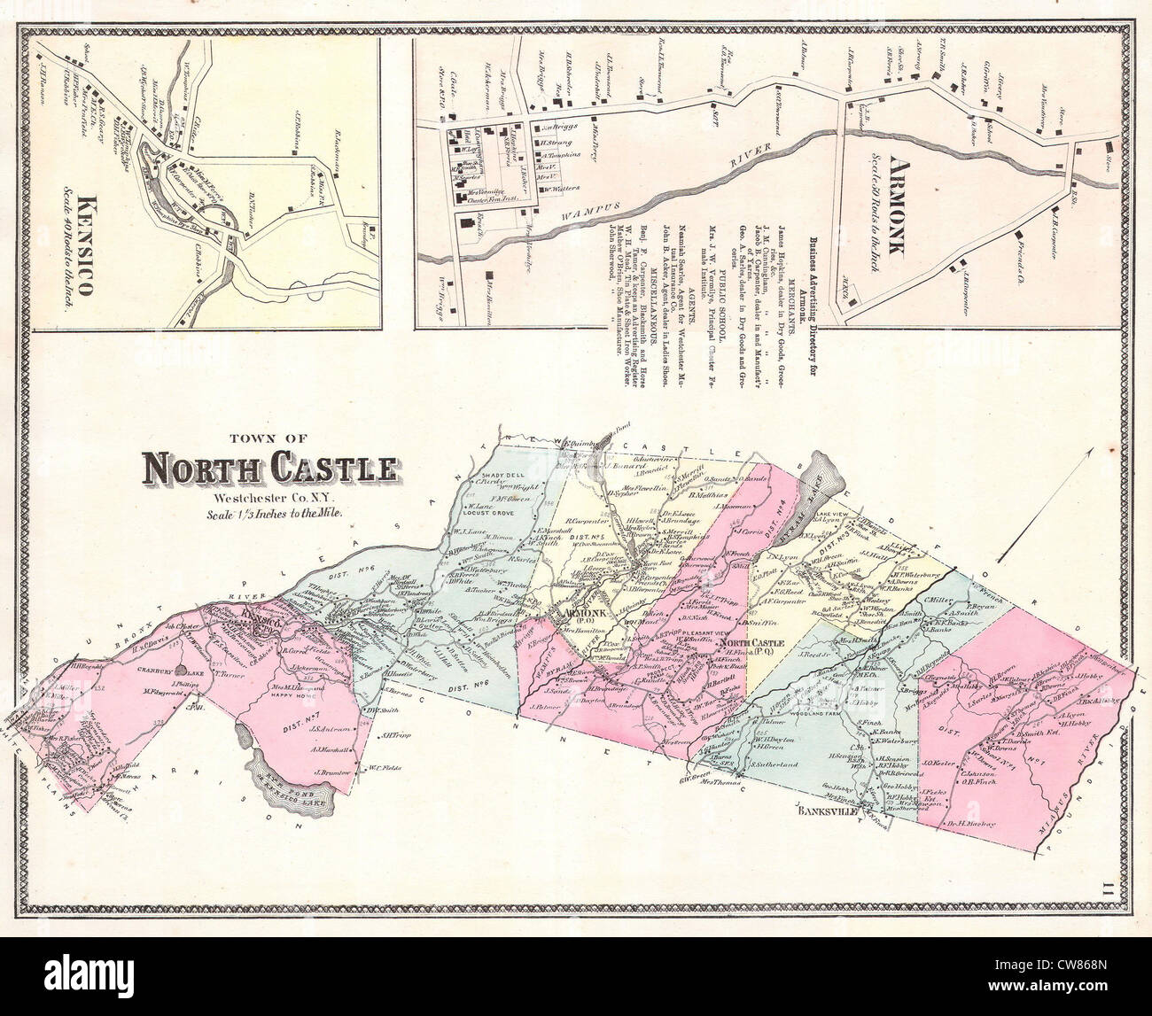 Map of armonk new york hi res stock - 1867 Warner And Beers Map Of North Castle And Armonk Westchester New CW868N